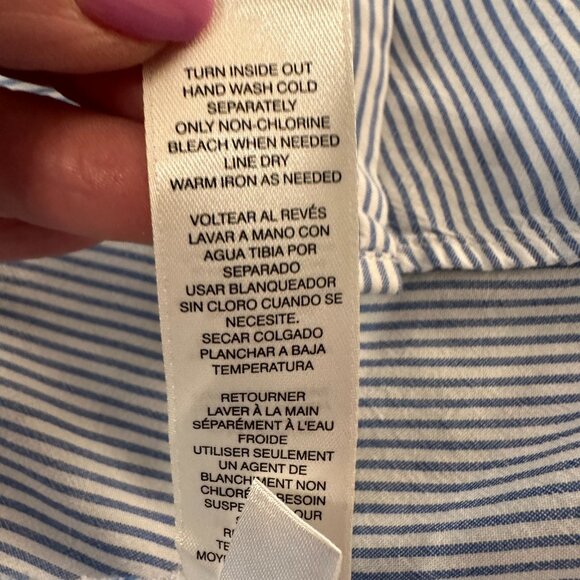 Chicos Womens Collared Full Long Sleeve Blue and White Top Sz 8R - Picture 6 of 8